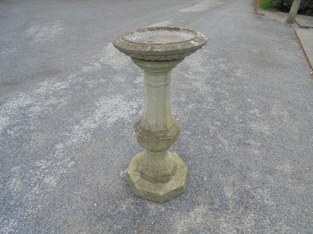 Well shaped and weathered composite stone birdbath View III