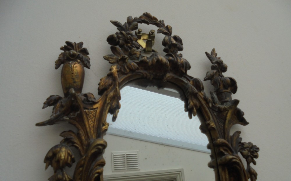 Ornate pair of French gilded wall mirrors with candle sconces View IV