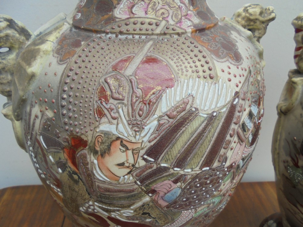 Large Pair Japanese Satsuma vases View III