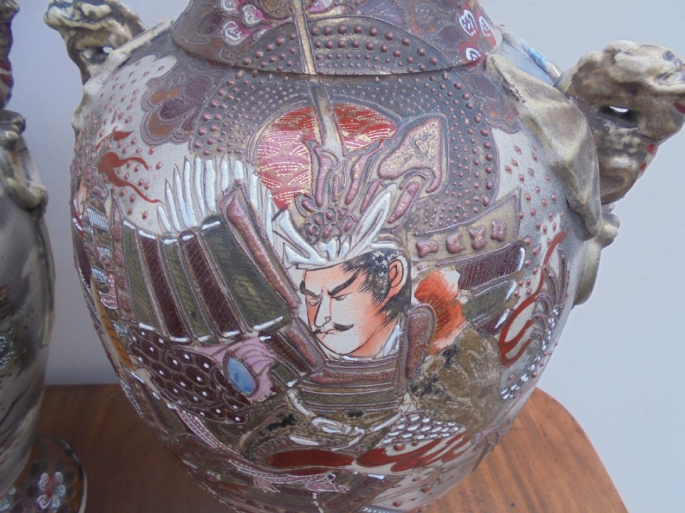 Large Pair Japanese Satsuma vases View IV