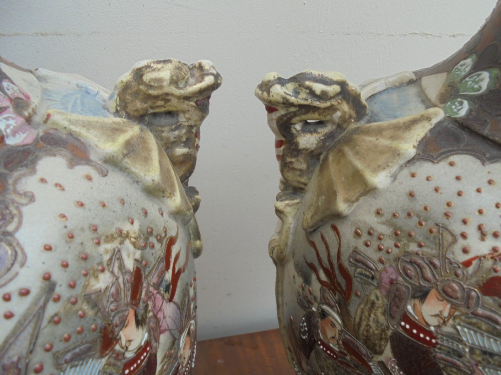 Large Pair Japanese Satsuma vases View VI