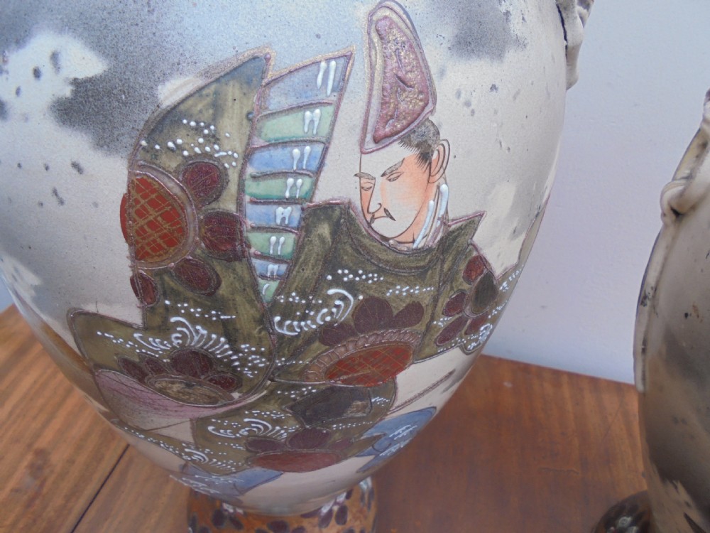Large Pair Japanese Satsuma vases View XI