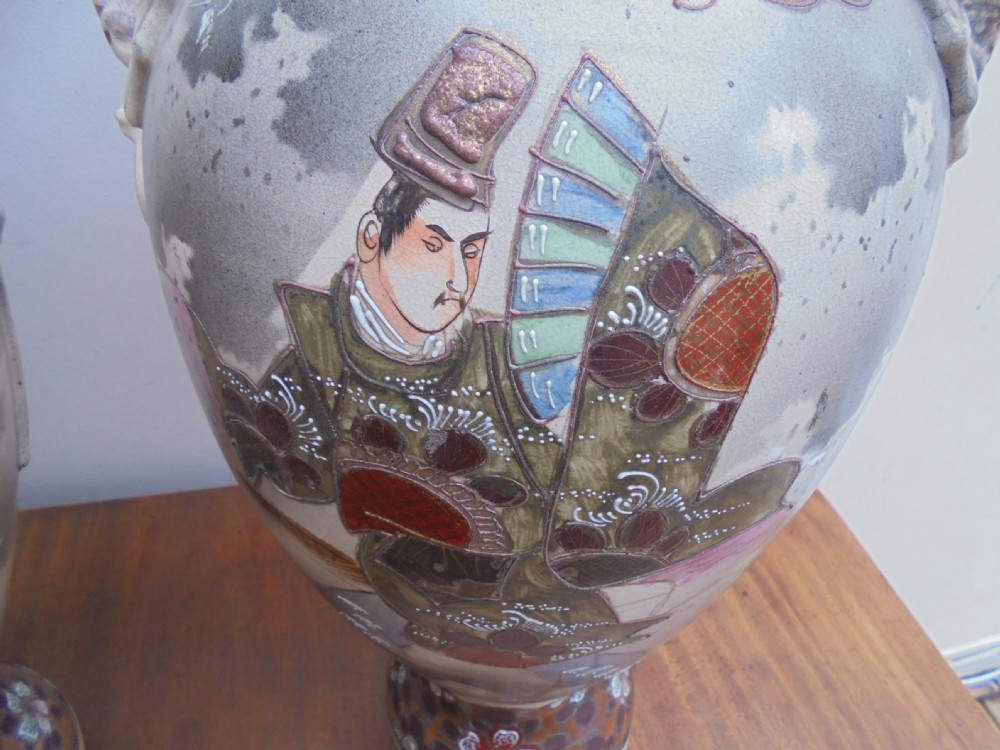 Large Pair Japanese Satsuma vases View XII