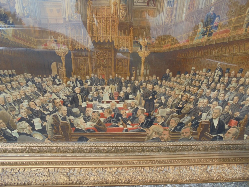 Huge framed chromolithograph of House of Lords by William Morrison Wyllie View III