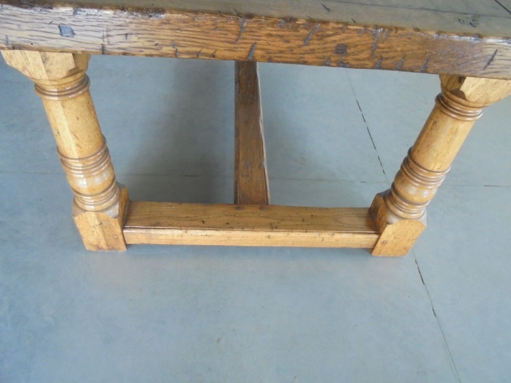 Faded oak farmhouse refectory dining kitchen table .Seats ten View II