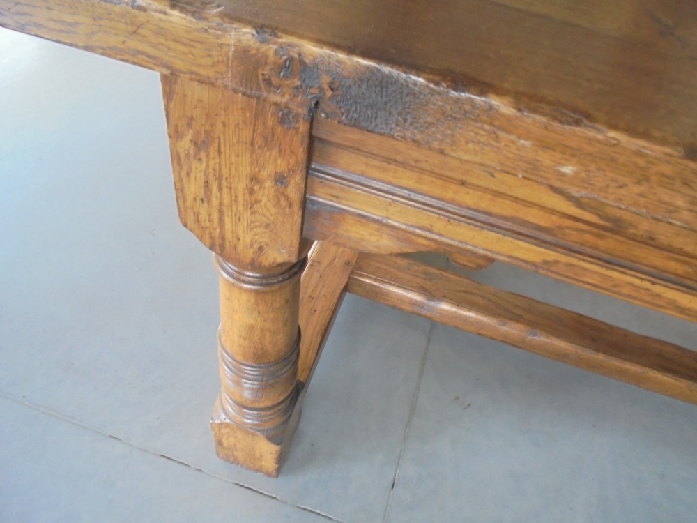 Faded oak farmhouse refectory dining kitchen table .Seats ten View VII