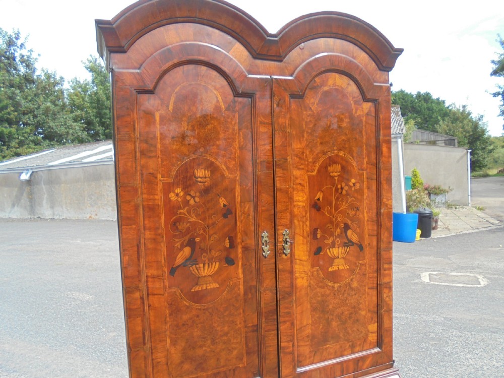 Queen Anne style walnut bureau bookcase marquetry panels View II