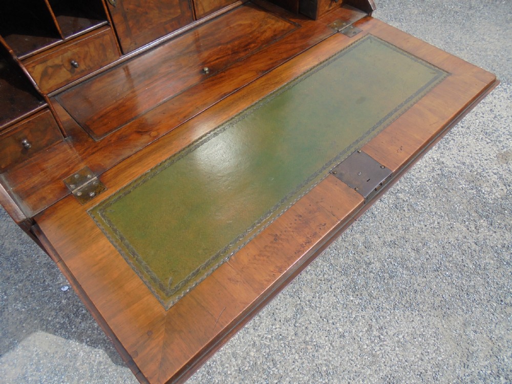 Queen Anne style walnut bureau bookcase marquetry panels View VIII