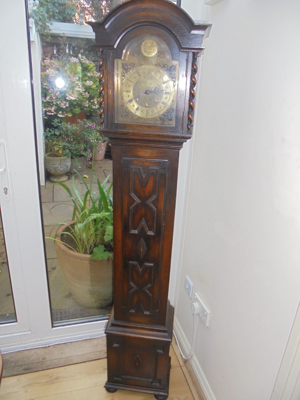 Jacobean style oak Grandmother clock