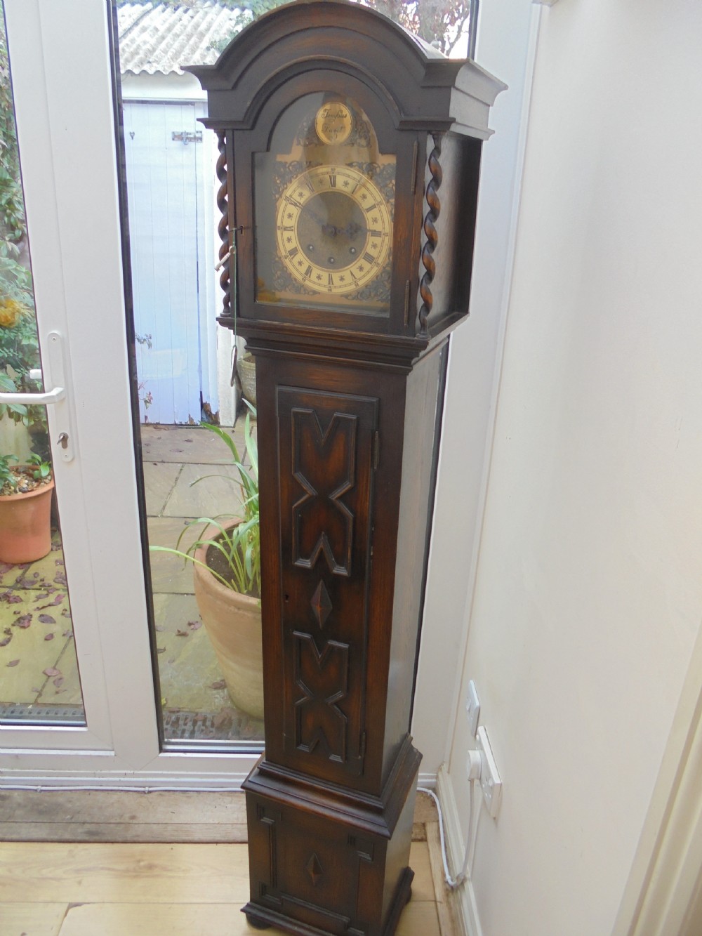 Jacobean style oak Grandmother clock View II