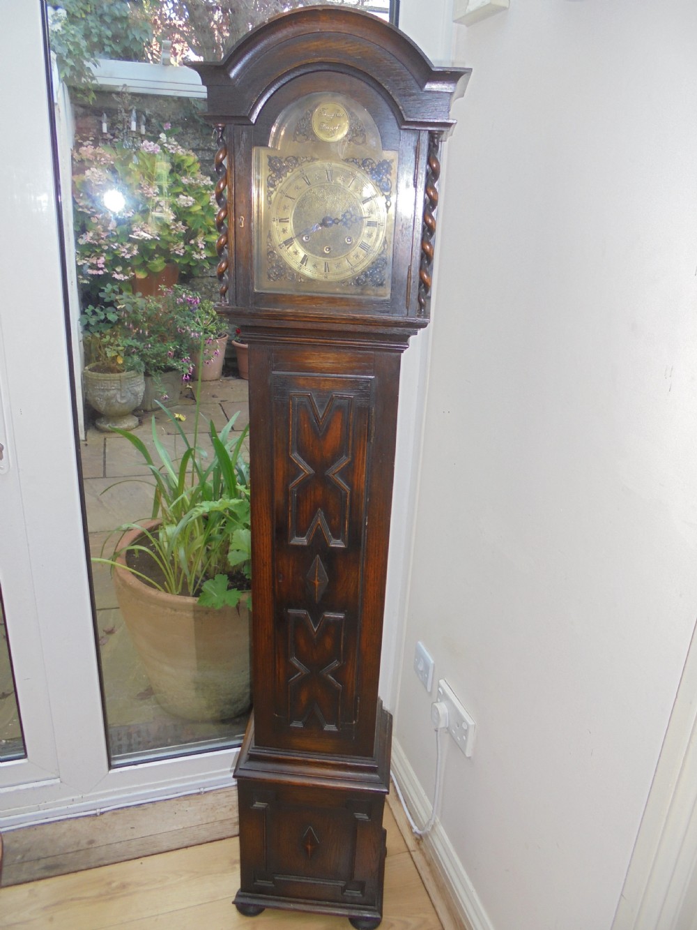 Jacobean style oak Grandmother clock View III
