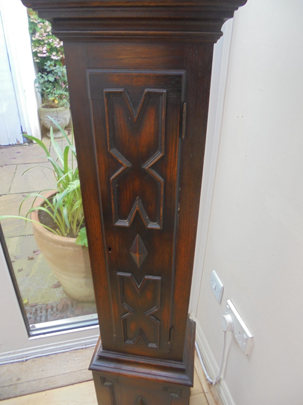 Jacobean style oak Grandmother clock View V