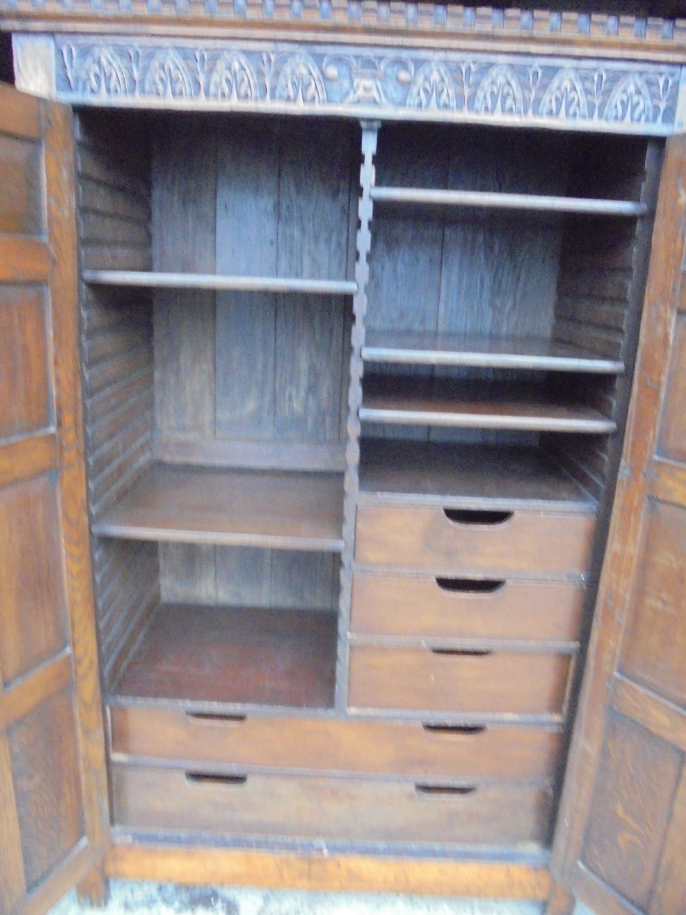 Panelled oak linen press storage View VI