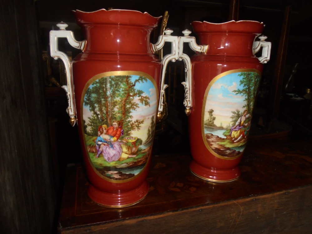 Large pair of Continental decorative porcelain vases. View II