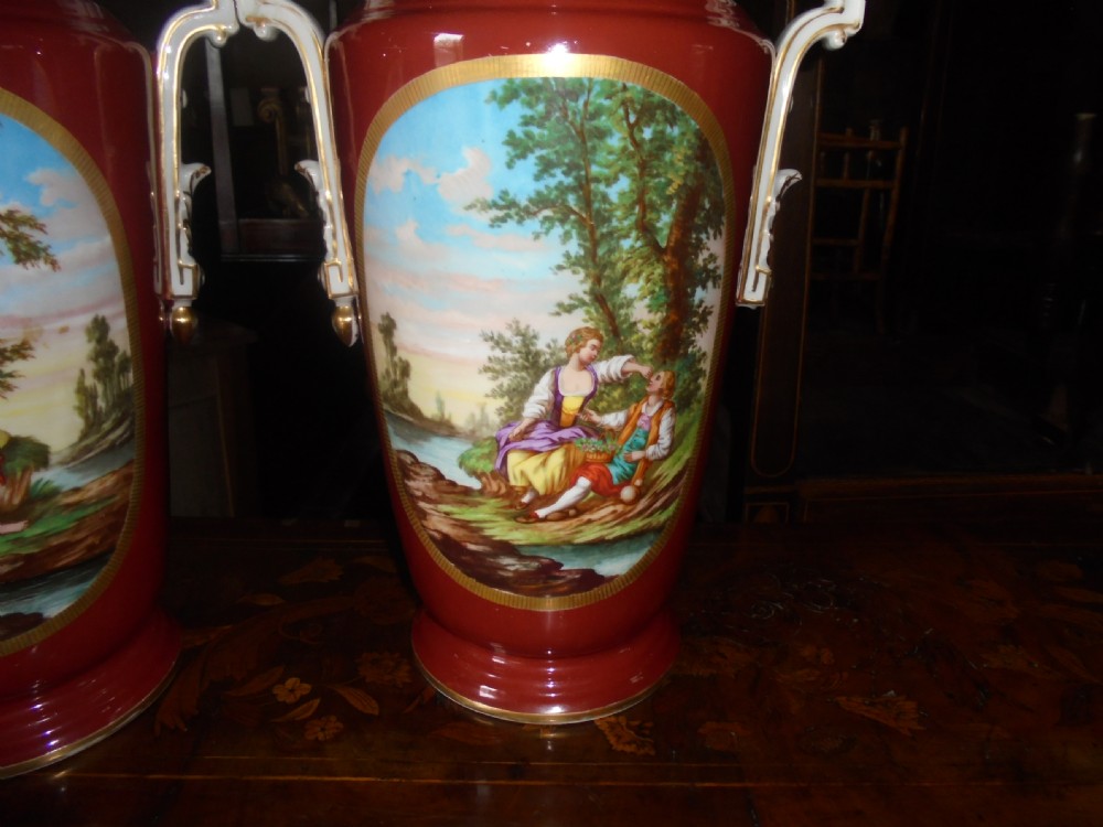 Large pair of Continental decorative porcelain vases. View III