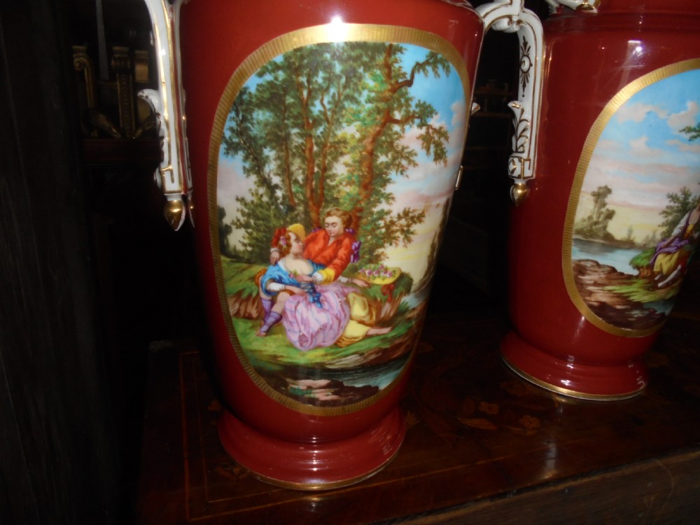 Large pair of Continental decorative porcelain vases. View IV