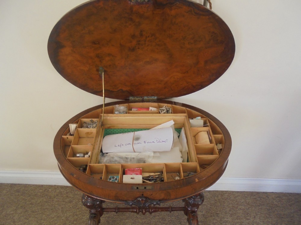 Victorian walnut oval sewing table View IV