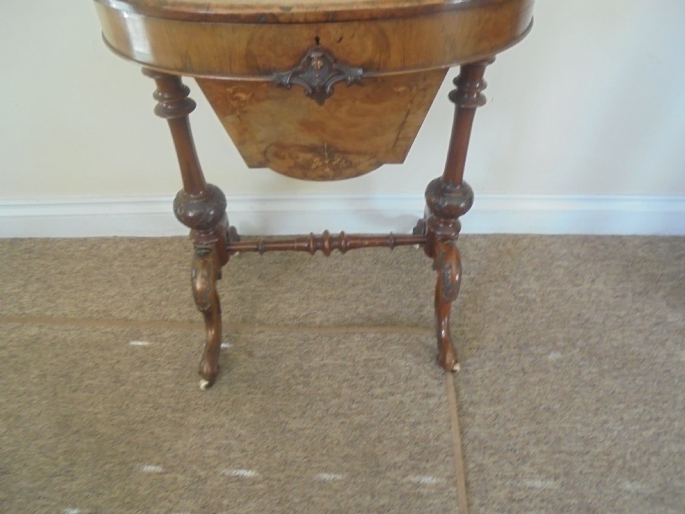 Victorian walnut oval sewing table View VI