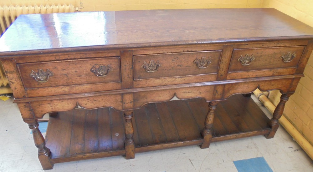 English oak pot board three drawer dresser base