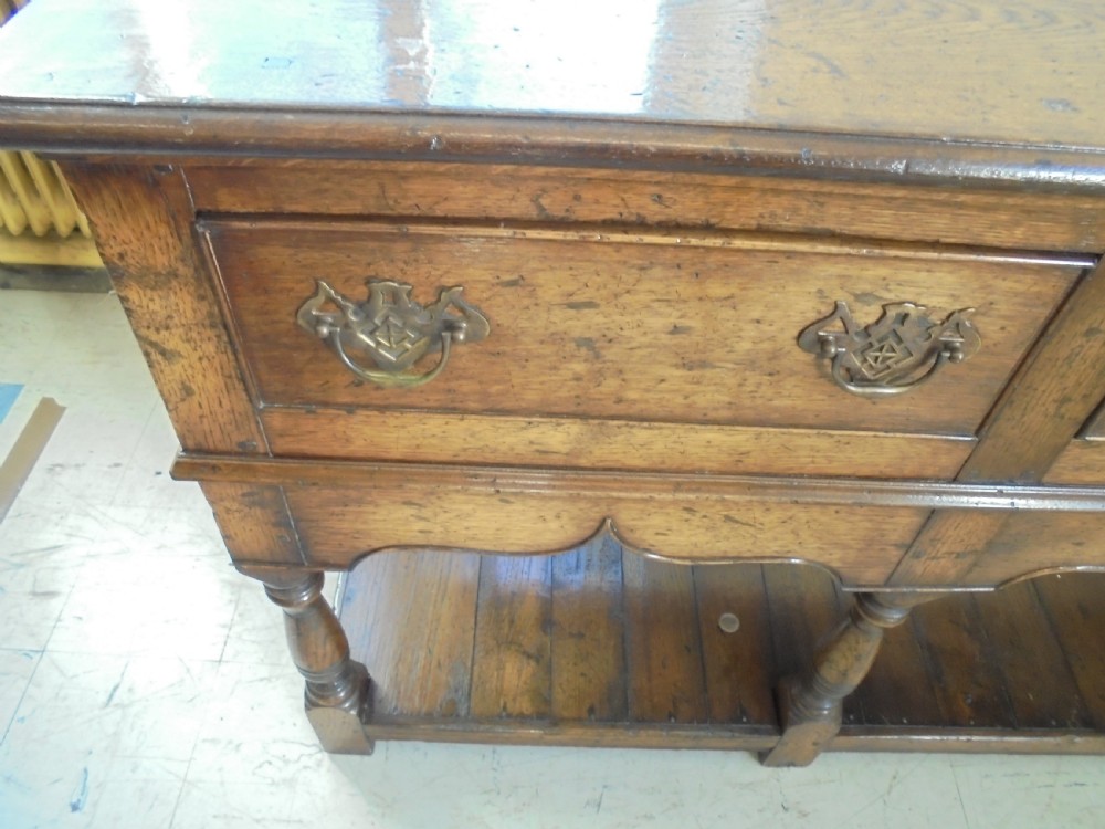 English oak pot board three drawer dresser base View III