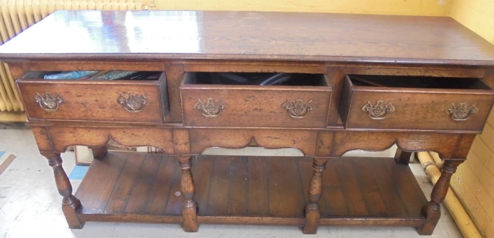 English oak pot board three drawer dresser base View V