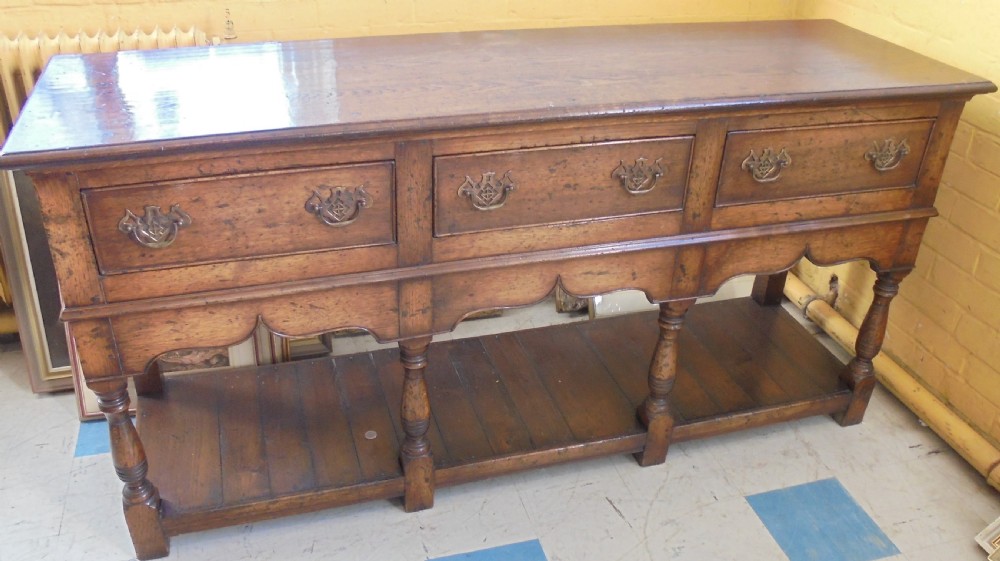 English oak pot board three drawer dresser base View VII