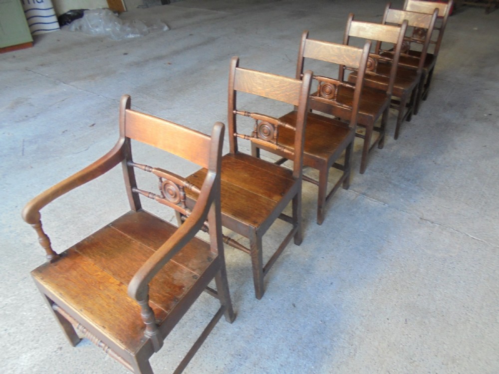 Set of six country oak dining or kitchen chairs View III