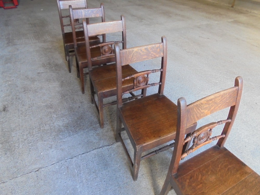 Set of six country oak dining or kitchen chairs View VI