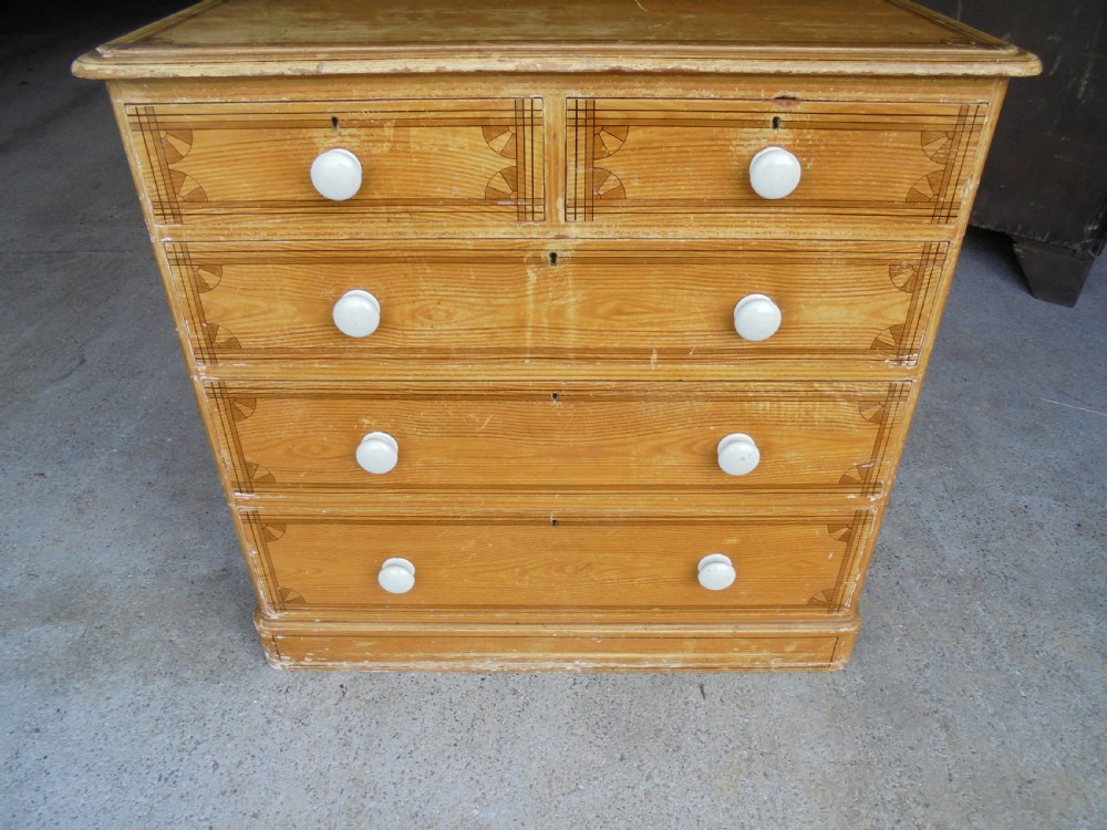 Decorated Victorian pine chest of drawers