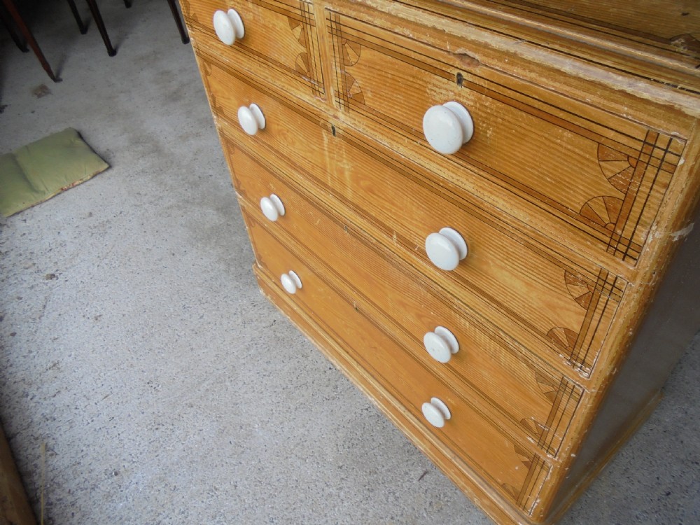 Decorated Victorian pine chest of drawers View VI