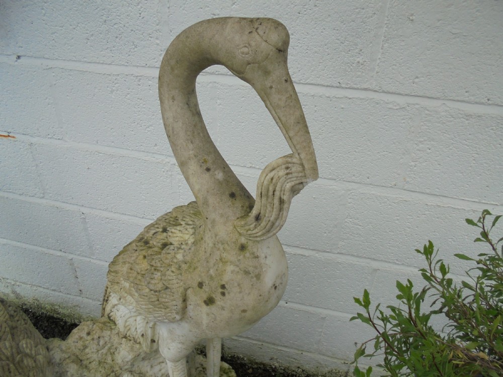 Weathered Carved marble statue of two cranes feeding  View IV