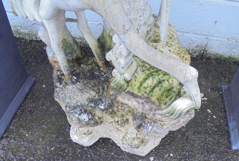 Weathered Carved marble statue of two cranes feeding  View V