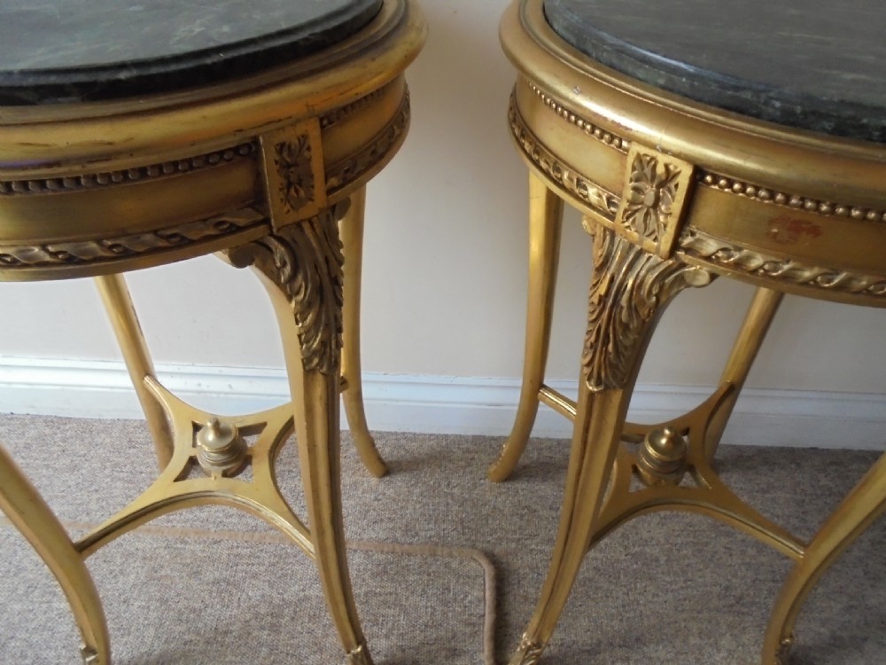 Pair of gilded marble top lamp tables , bedside tables View III