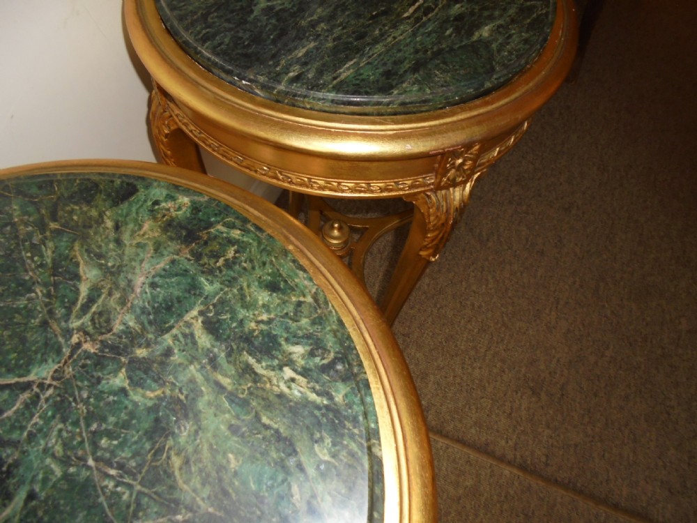Pair of gilded marble top lamp tables , bedside tables View V
