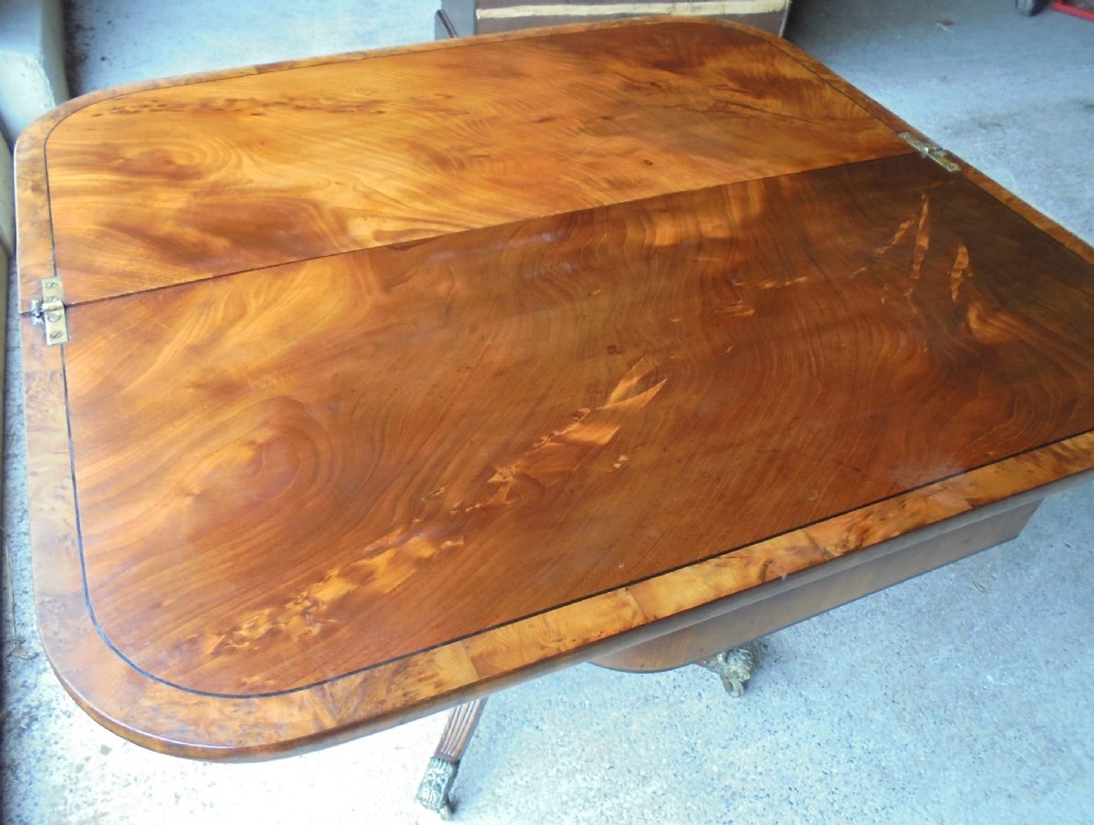 Regency mahogany and burr yew tea table lamp table View IX