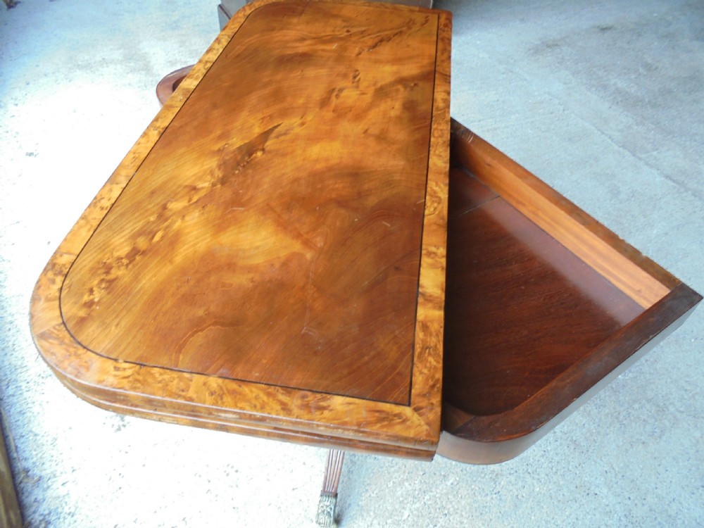 Regency mahogany and burr yew tea table lamp table View X