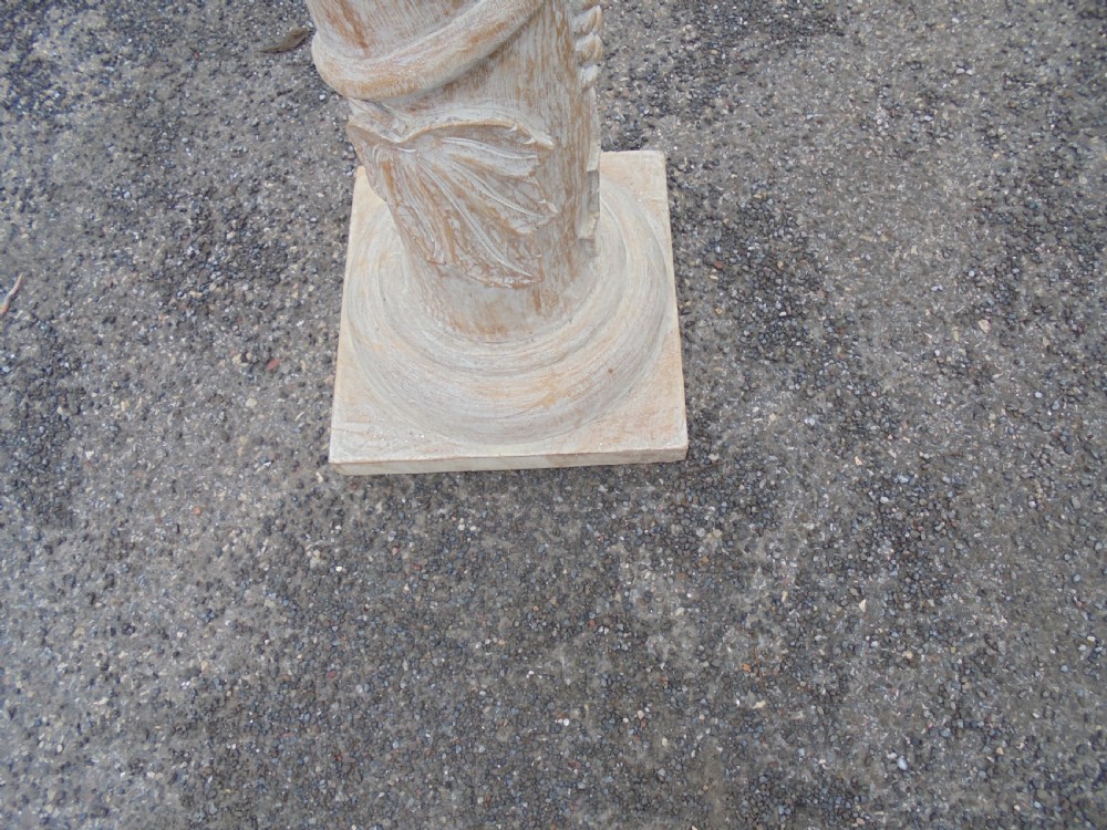 Limed carved wood column stand with vines grapes etc View III