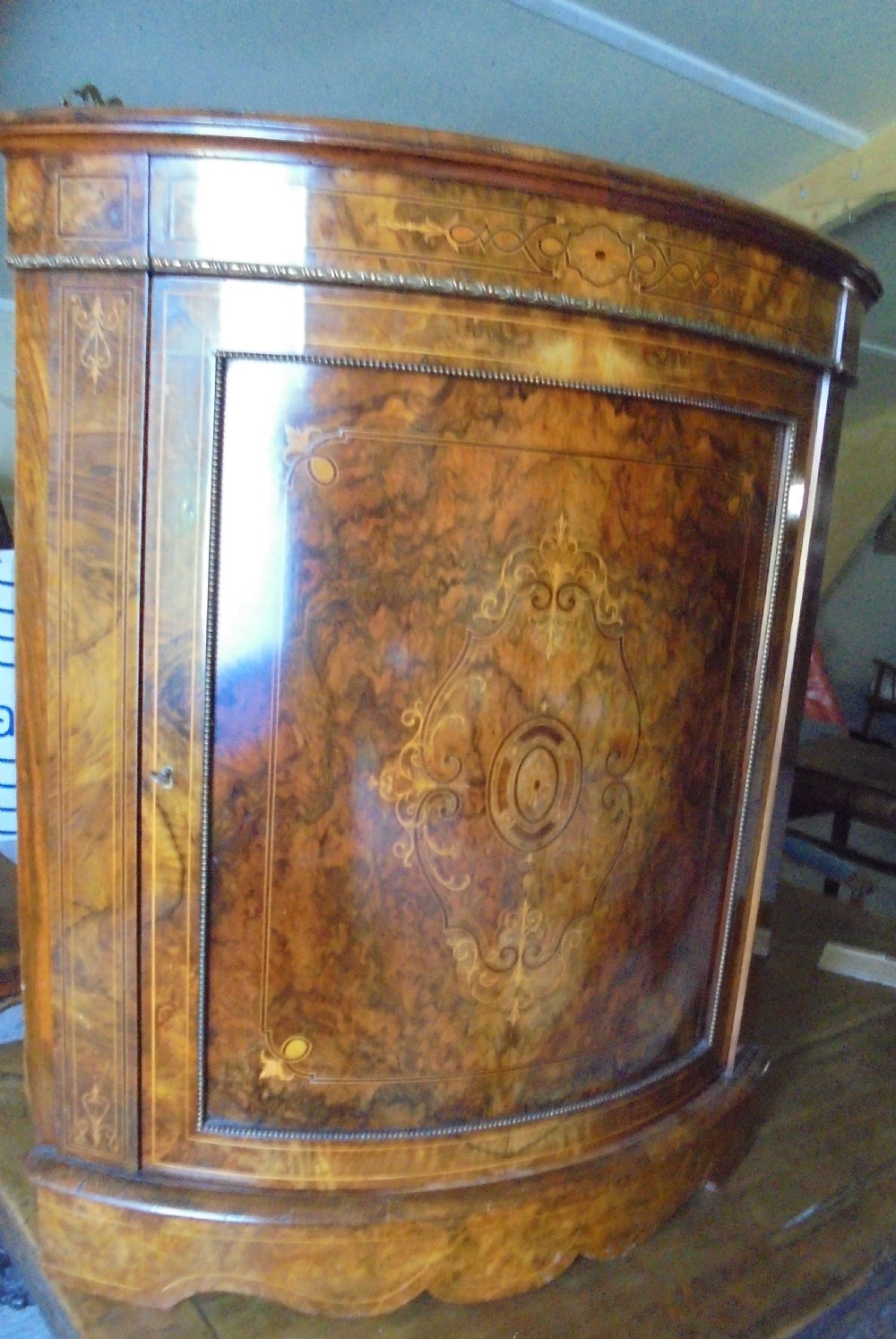 Victorian burr walnut marquetry cabinet View III