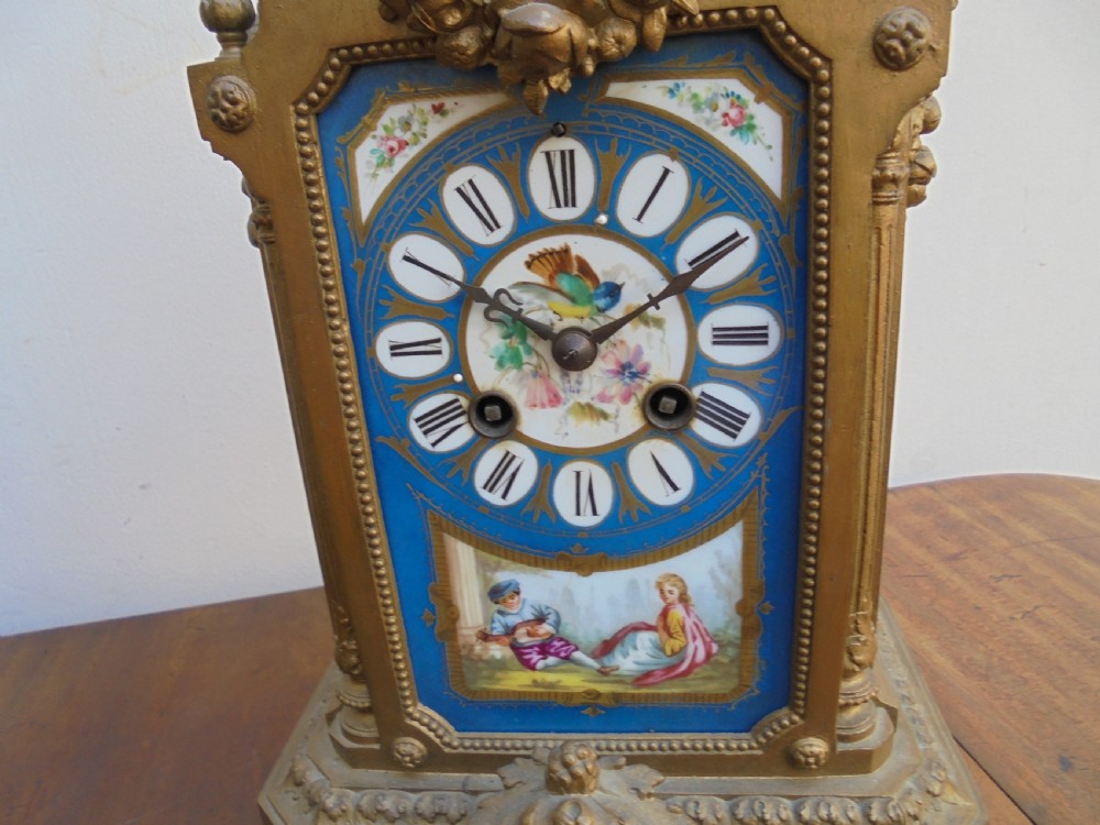 French  19th century mantle clock Sevres panels View III