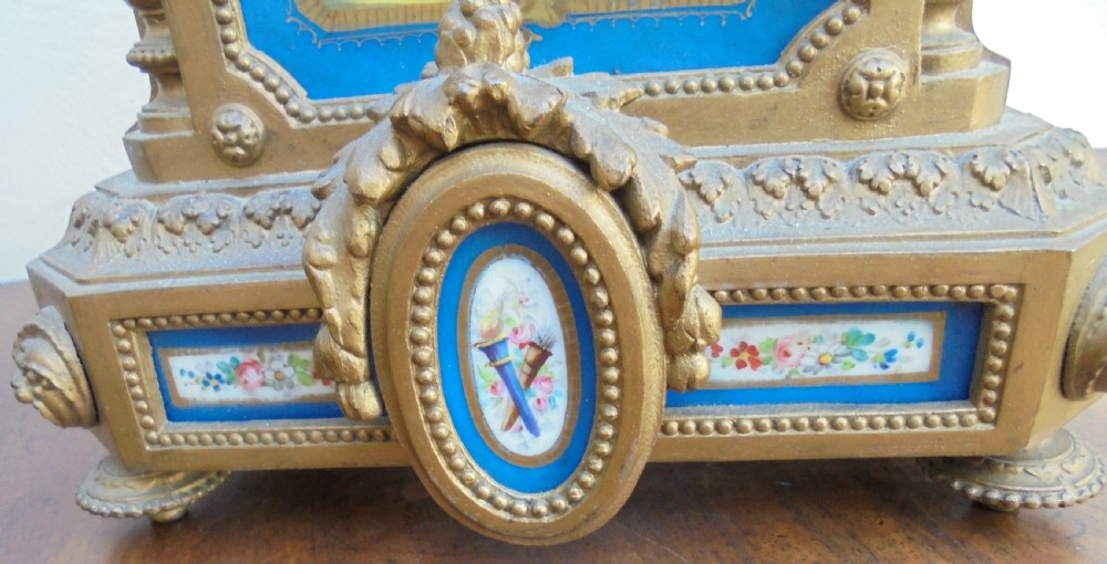 French  19th century mantle clock Sevres panels View IV