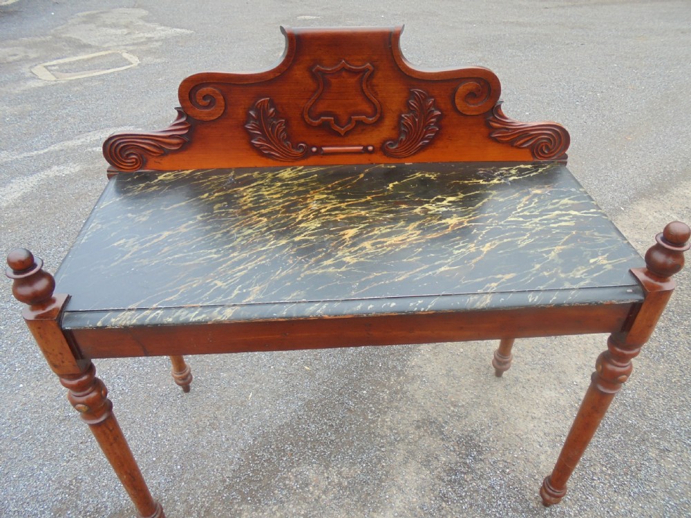 Victorian mahogany side lamp table with faux marble top View III