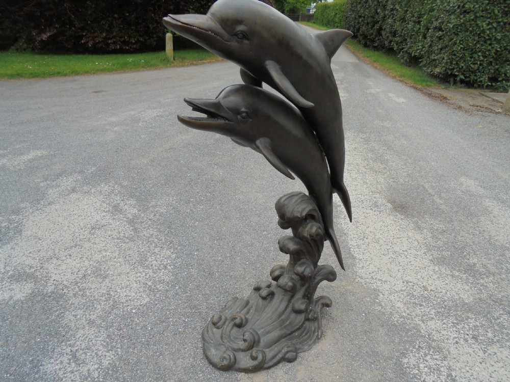 Life size bronze sculpture fountain of leaping Dolphins View II