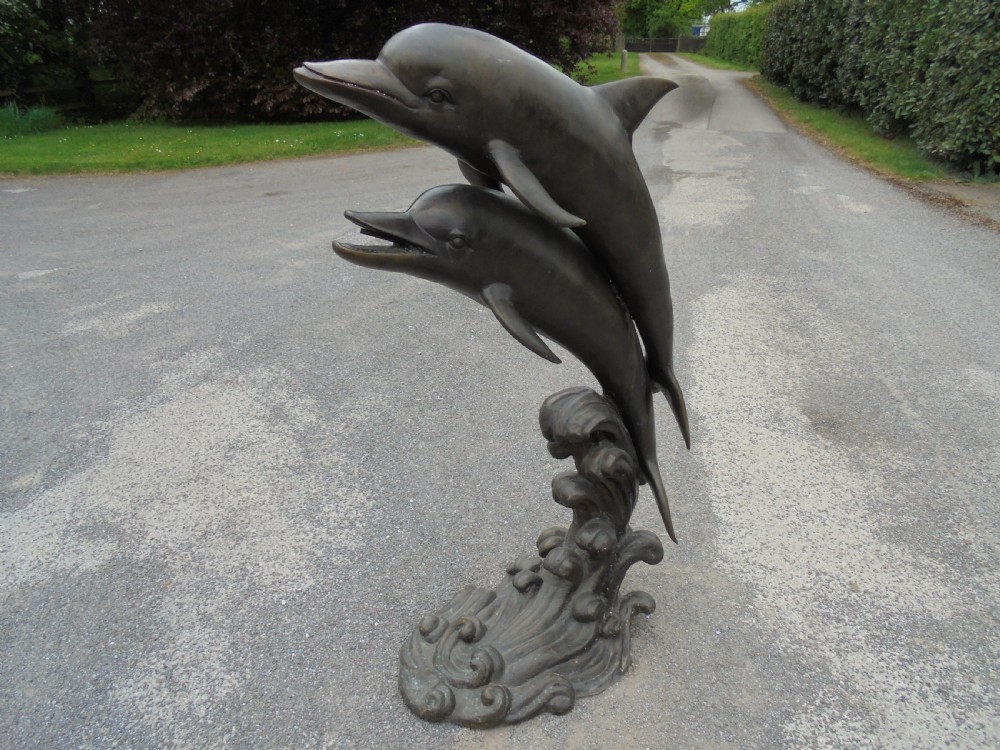 Life size bronze sculpture fountain of leaping Dolphins View V