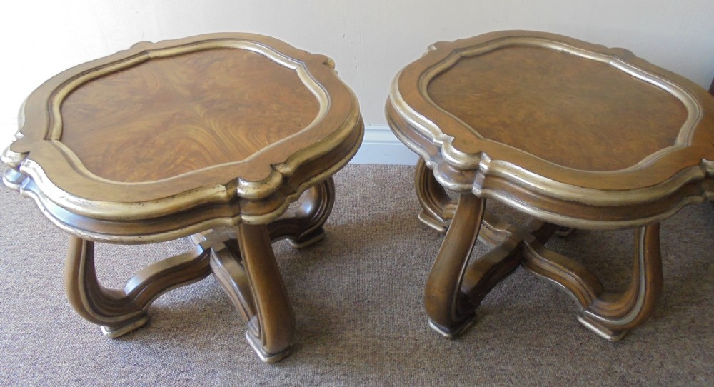 Pair French walnut and gilded lamp tables