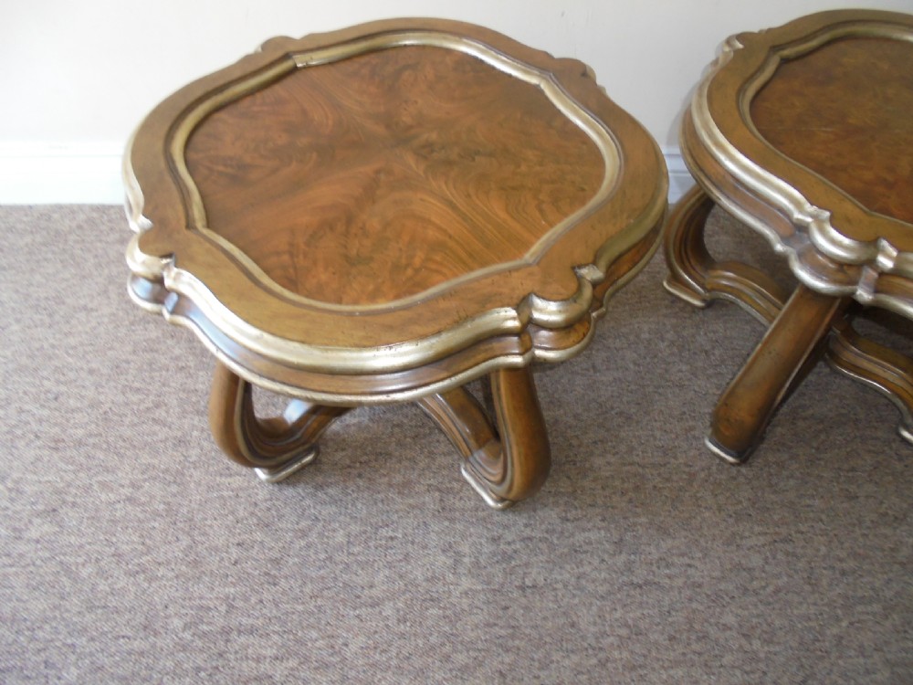 Pair French walnut and gilded lamp tables View II