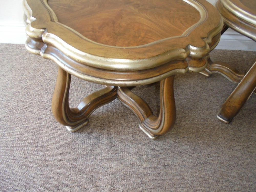 Pair French walnut and gilded lamp tables View III
