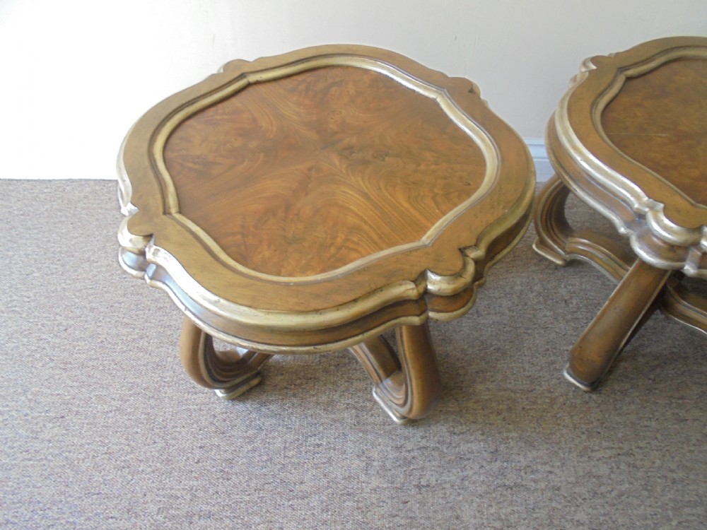 Pair French walnut and gilded lamp tables View V
