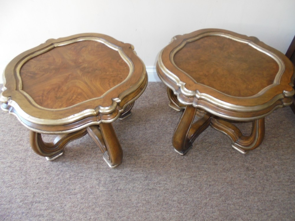 Pair French walnut and gilded lamp tables View VI