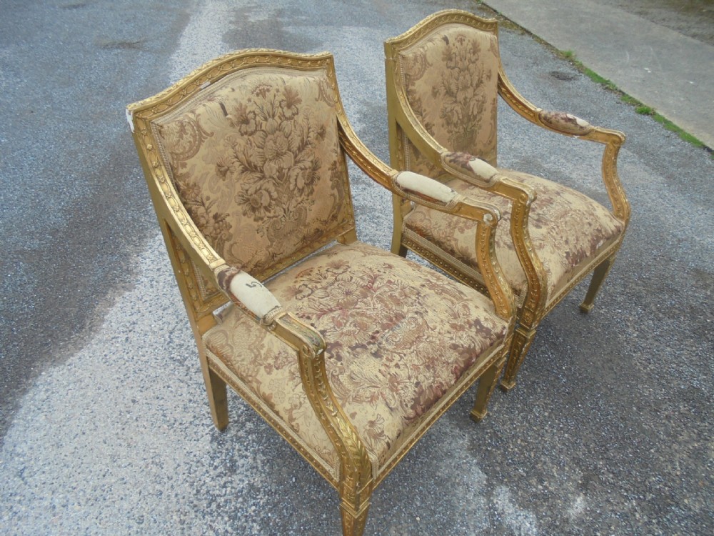 Pair French nineteenth century gilded salon armchairs View II