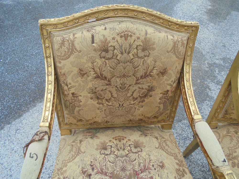 Pair French nineteenth century gilded salon armchairs View IV